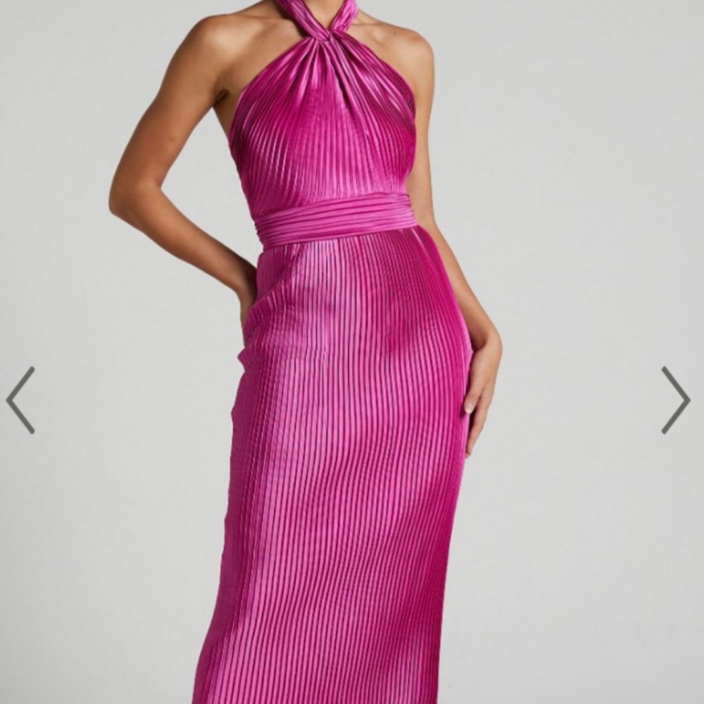 MARLETTE MIDI DRESS - PLEATED OPEN BACK HALTER DRESS IN GRAPE